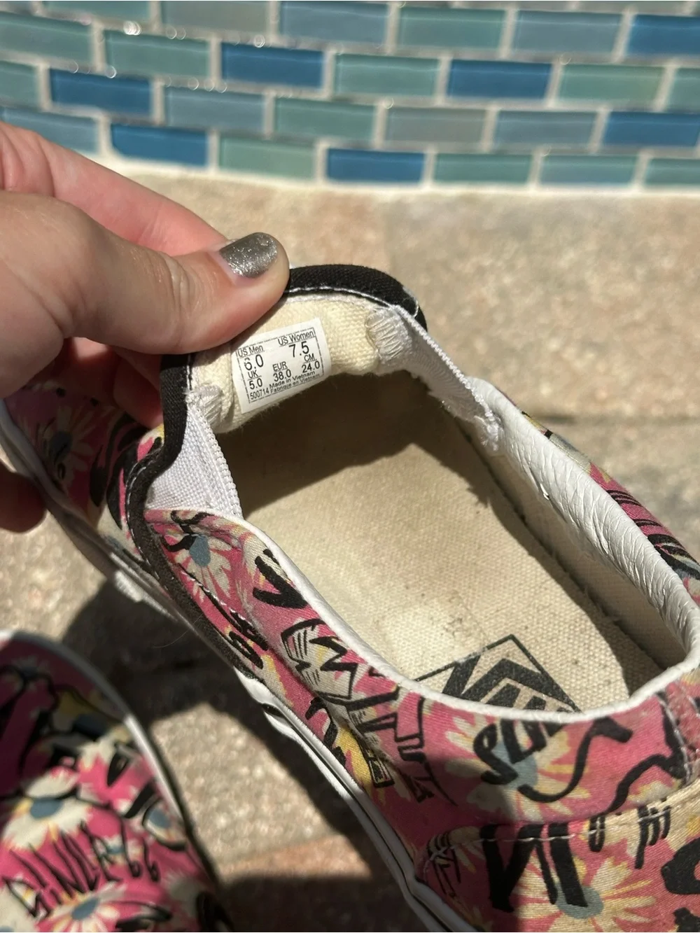 Vans Slip-On Shoes (Floral Pink; Size 7.5)